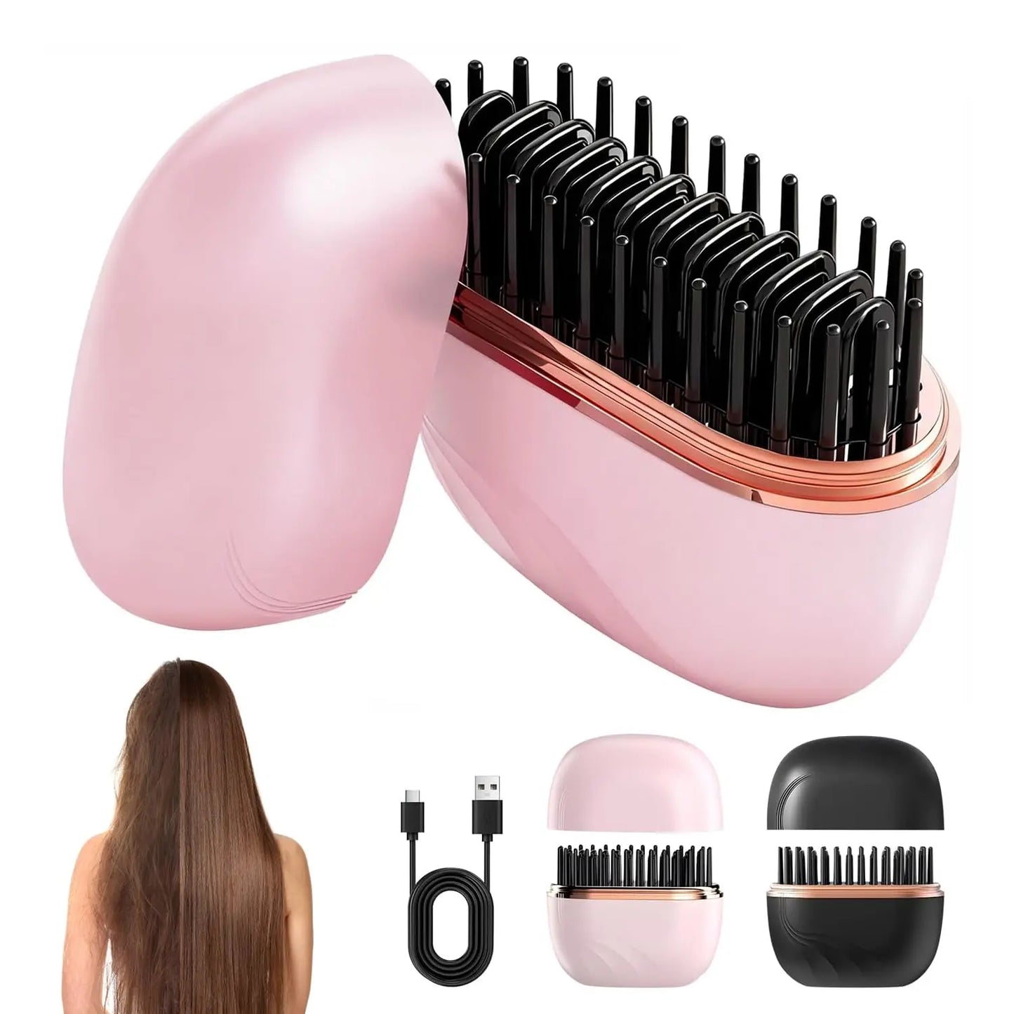 Mini Hair Straightener, Rechargeable Wireless Portable Hair Straightener Brush, 3-Speed Temperature Control & Fast Heating, anti Scald Shell, Suitable for Home Travel