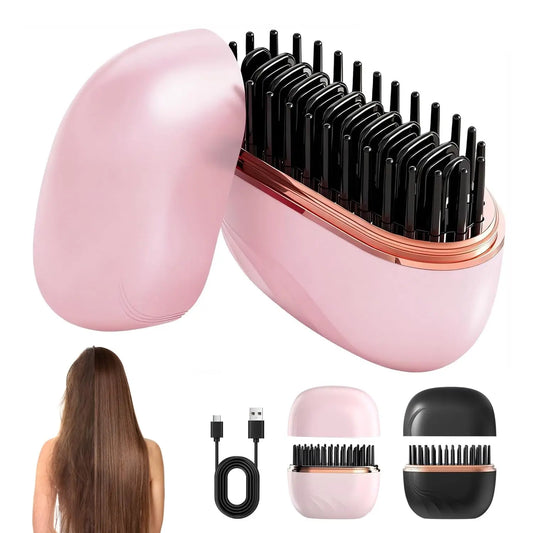Mini Hair Straightener, Rechargeable Wireless Portable Hair Straightener Brush, 3-Speed Temperature Control & Fast Heating, anti Scald Shell, Suitable for Home Travel
