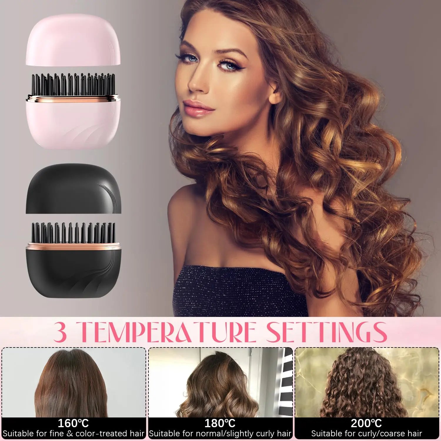 Mini Hair Straightener, Rechargeable Wireless Portable Hair Straightener Brush, 3-Speed Temperature Control & Fast Heating, anti Scald Shell, Suitable for Home Travel