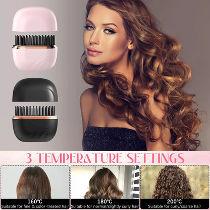 Mini Hair Straightener, Rechargeable Wireless Portable Hair Straightener Brush, 3-Speed Temperature Control & Fast Heating, anti Scald Shell, Suitable for Home Travel
