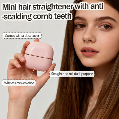 Mini Hair Straightener, Rechargeable Wireless Portable Hair Straightener Brush, 3-Speed Temperature Control & Fast Heating, anti Scald Shell, Suitable for Home Travel