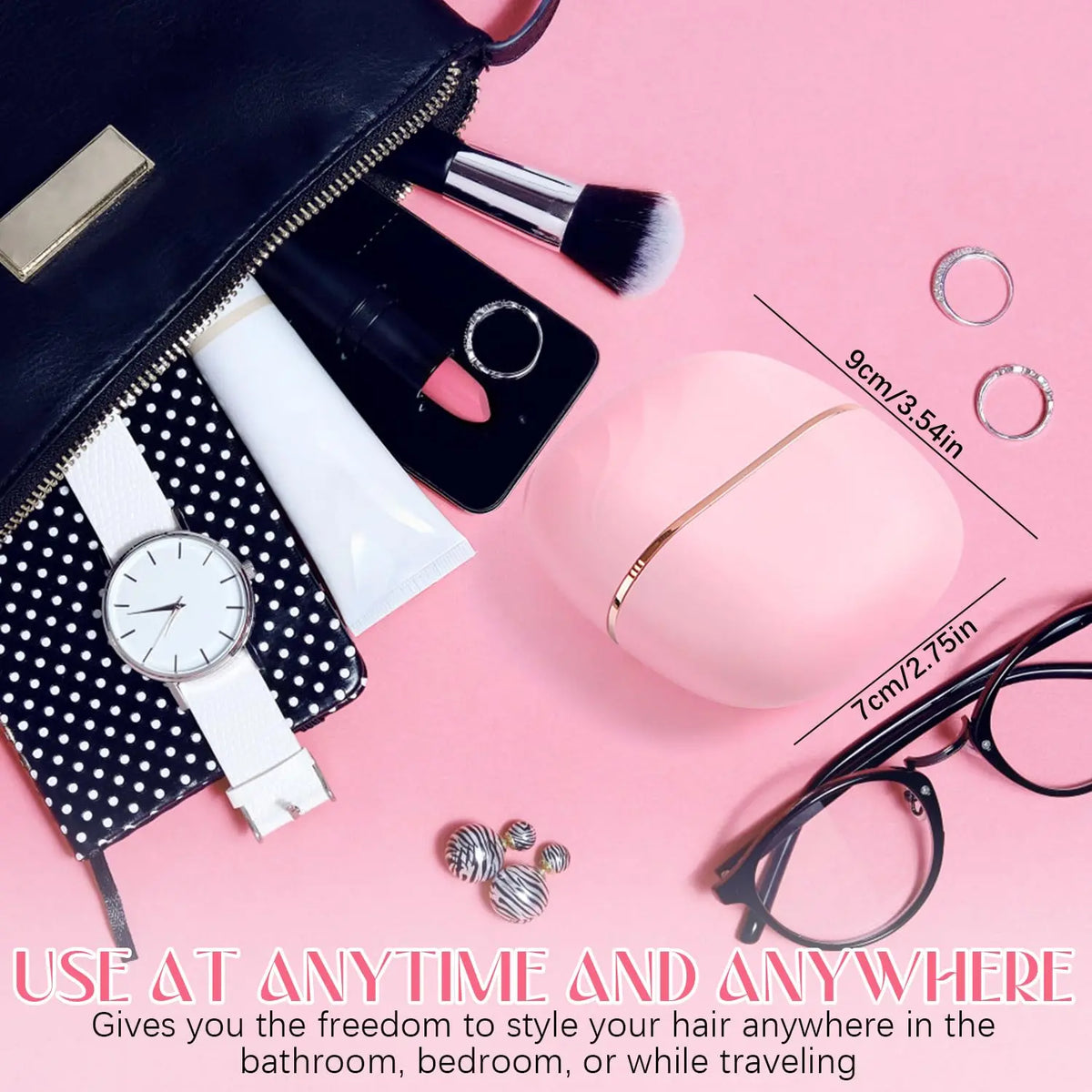 Mini Hair Straightener, Rechargeable Wireless Portable Hair Straightener Brush, 3-Speed Temperature Control & Fast Heating, anti Scald Shell, Suitable for Home Travel